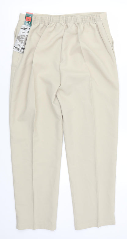 Back view of Preworn women’s beige trousers, size UK 18, 27-inch leg