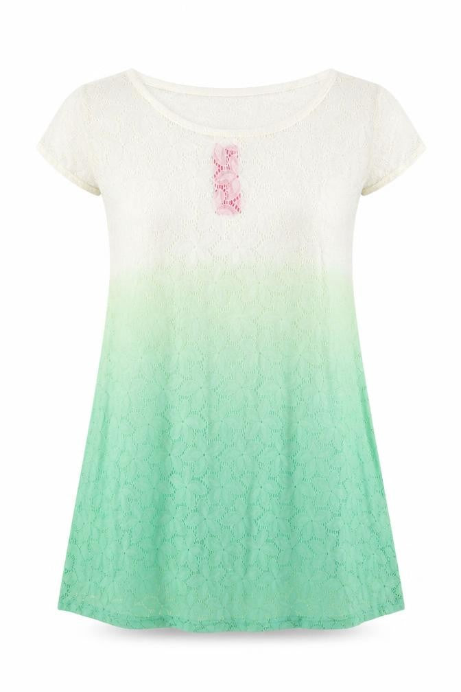 Happy Holly Womens Green Floral  Basic T-Shirt Size 8  - Green Ombre