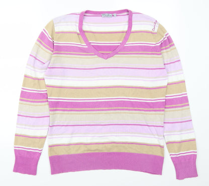 Additional front view of Daily women’s pink striped jumper, size L