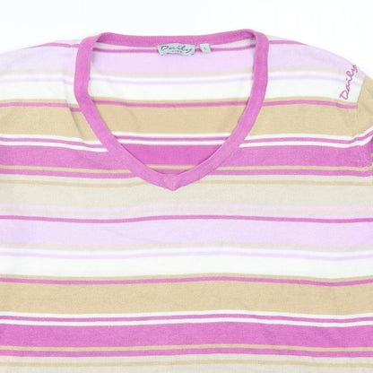 Close-up detail of Daily women’s pink striped jumper, size L
