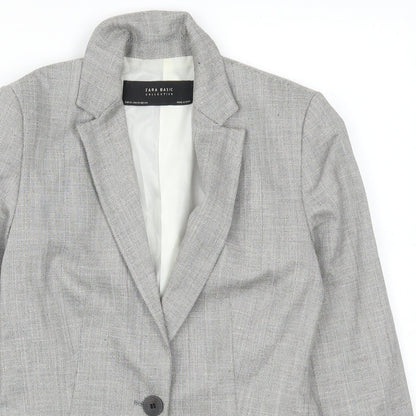 Close-up detail of Zara women’s grey jacket suit jacket, size XS
