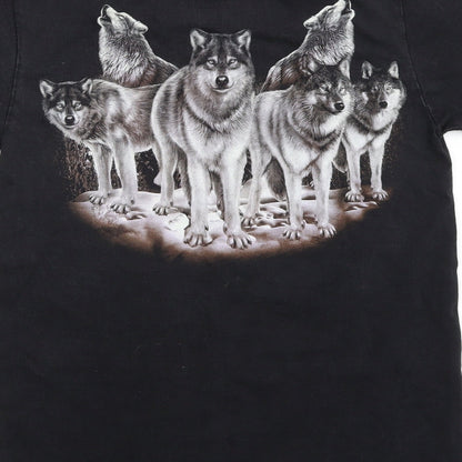 Brand and care label for Wild boys’ black basic t-shirt, size S