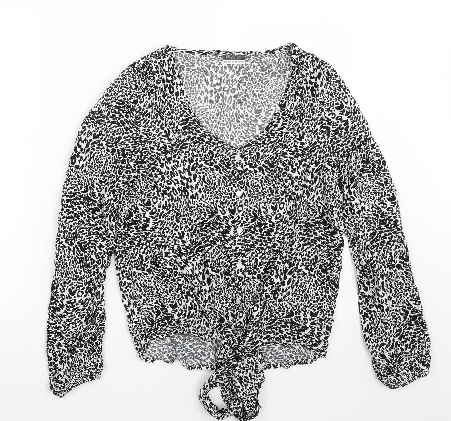 Beloved Womens White Animal Print  Basic Button-Up Size 8