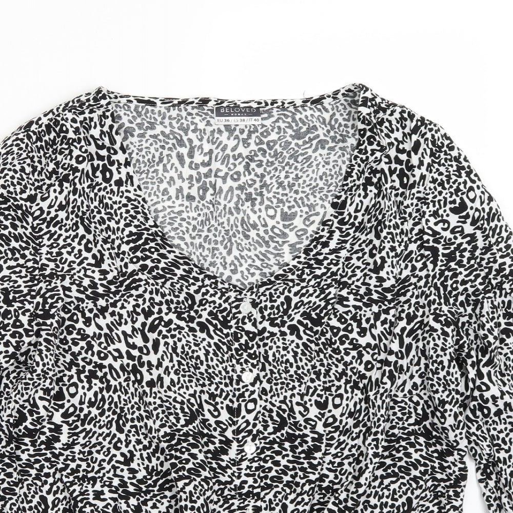 Beloved Womens White Animal Print  Basic Button-Up Size 8