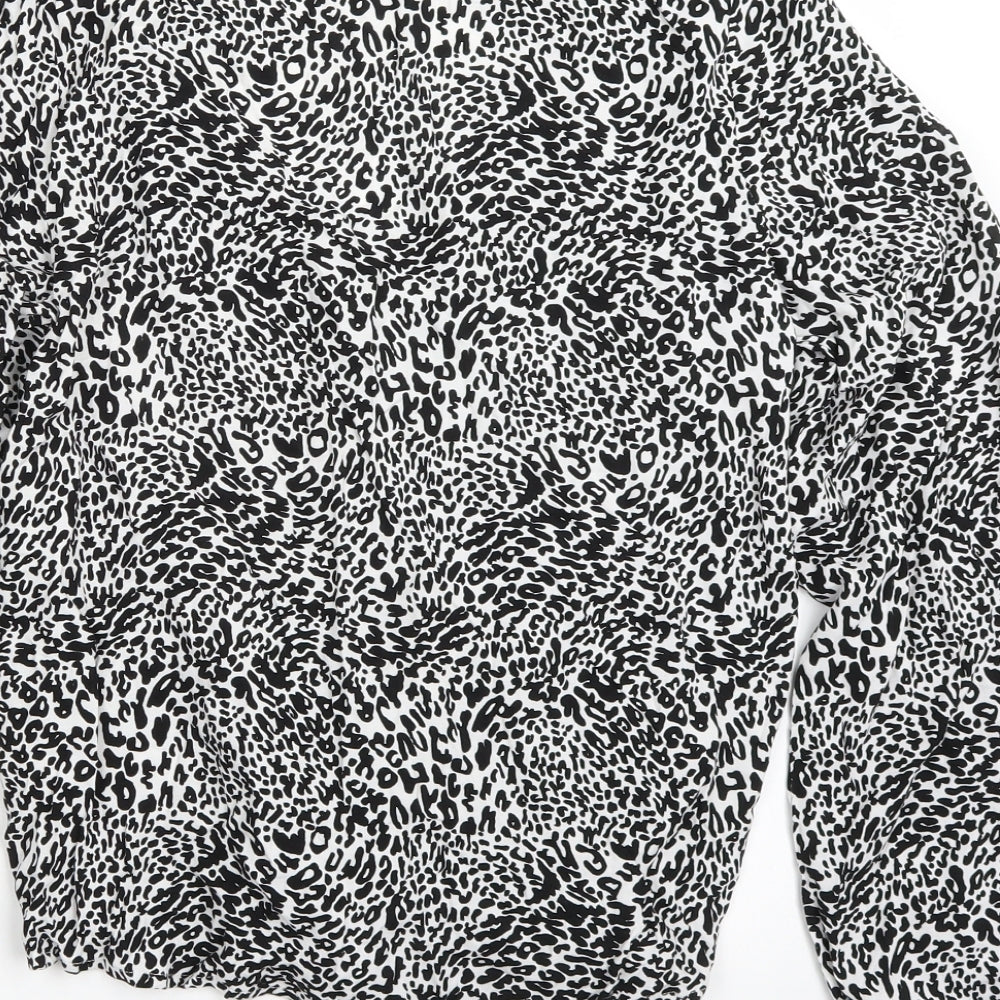 Beloved Womens White Animal Print  Basic Button-Up Size 8