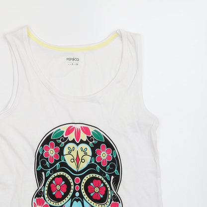 Close-up detail of Pep&Co women’s white basic tank, size UK 8