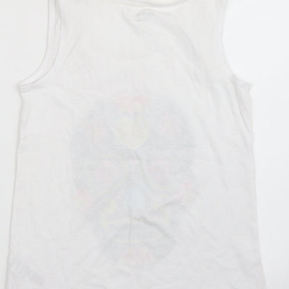 Brand and care label for Pep&Co women’s white basic tank, size UK 8