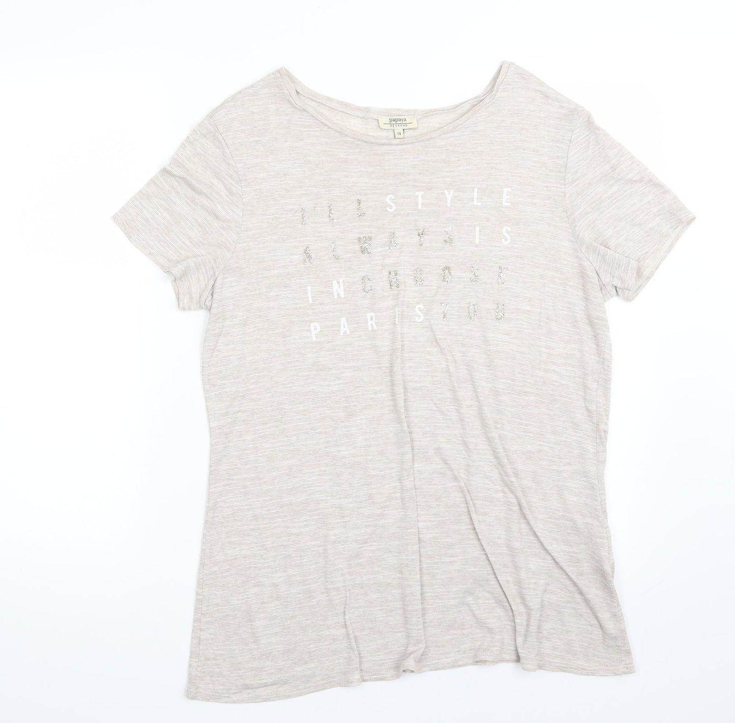 Papaya Womens Beige   Basic T-Shirt Size 14