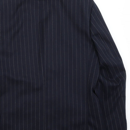 Brand and care label for Ashton & gunn men’s blue striped jacket suit jacket, size 40