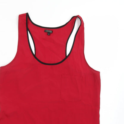 Close-up detail of River Island women’s red basic tank, size UK 10