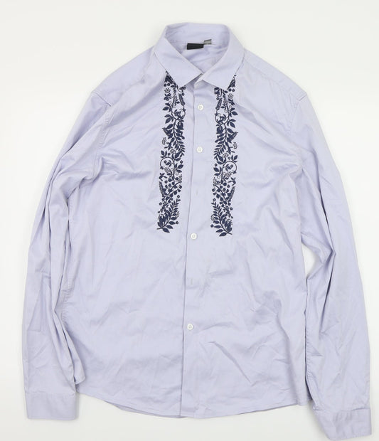 ASOS Womens Blue Floral  Basic Button-Up Size L
