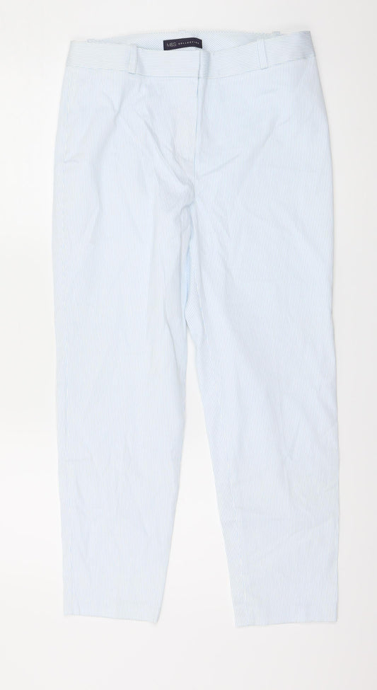 Marks and Spencer Womens Blue Striped  Trousers  Size 10 L26 in