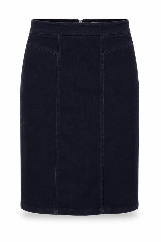 Front view of Miss Selfridge women’s blue a-line skirt, size UK 12