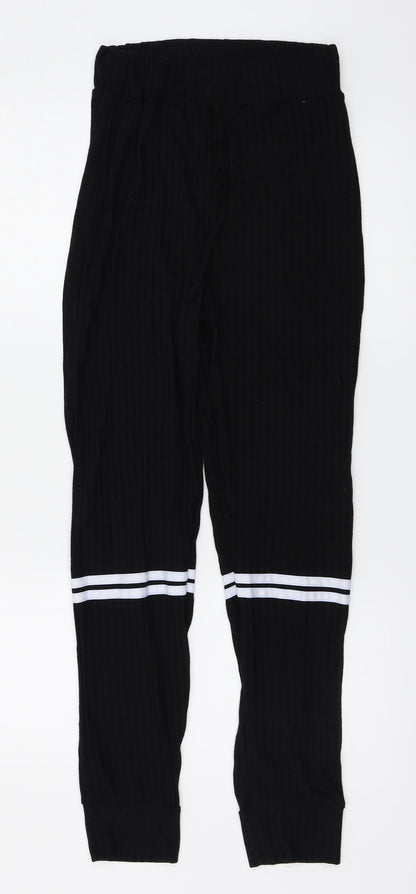 Additional front view of PRETTYLITTLETHING women’s black trousers, size M, 26-inch leg