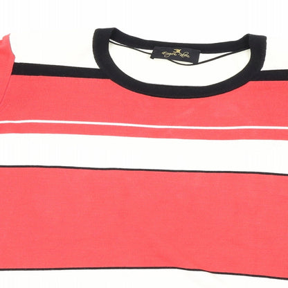 Close-up detail of Eugen Klein women’s red striped jumper, size UK 18