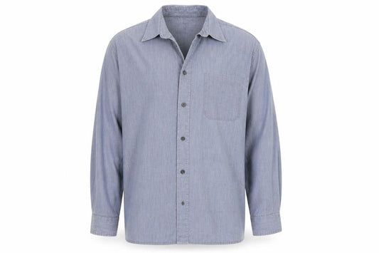 Front view of Oak Valley men’s blue button-up, size L