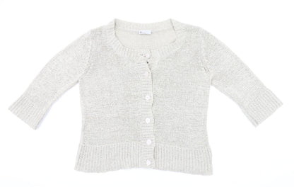 Front view of BHS women’s beige cardigan jumper, size UK 18