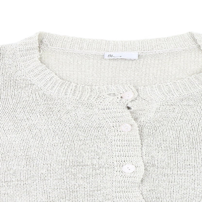 Close-up detail of BHS women’s beige cardigan jumper, size UK 18