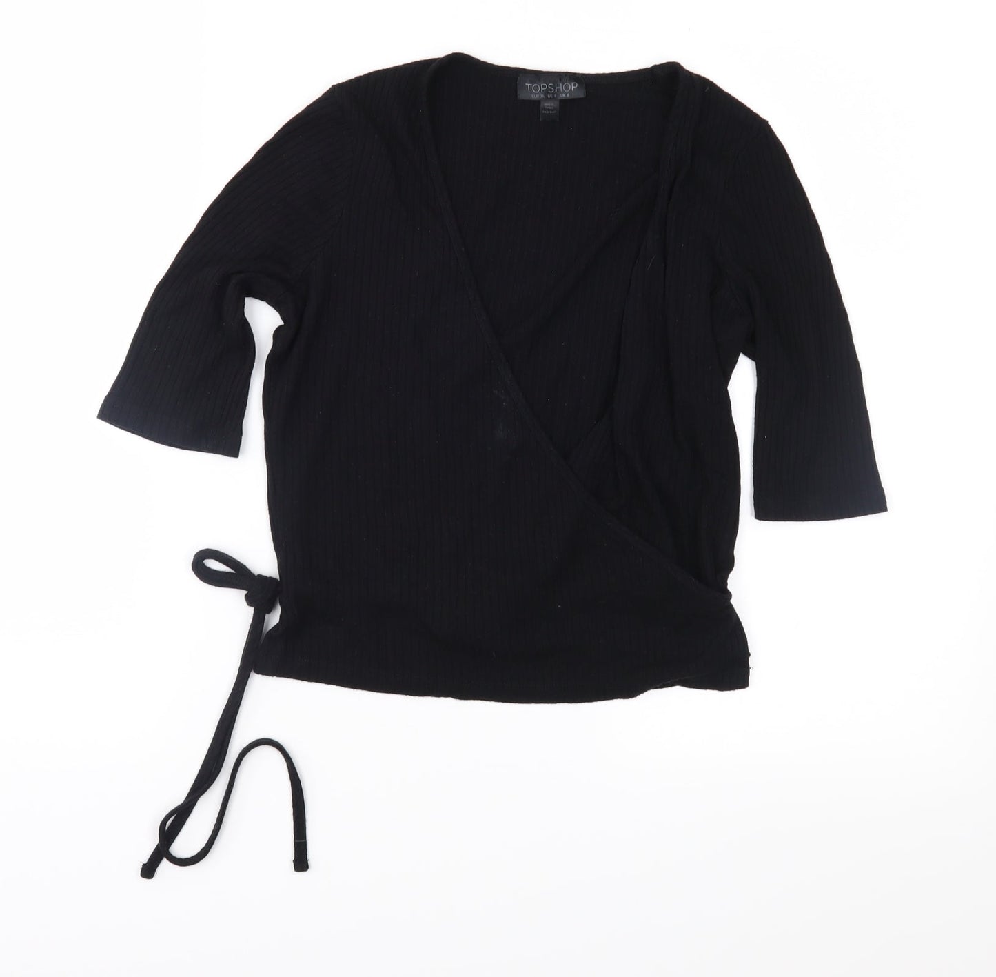 Topshop Womens Black  Jersey Wrap Blouse Size 8