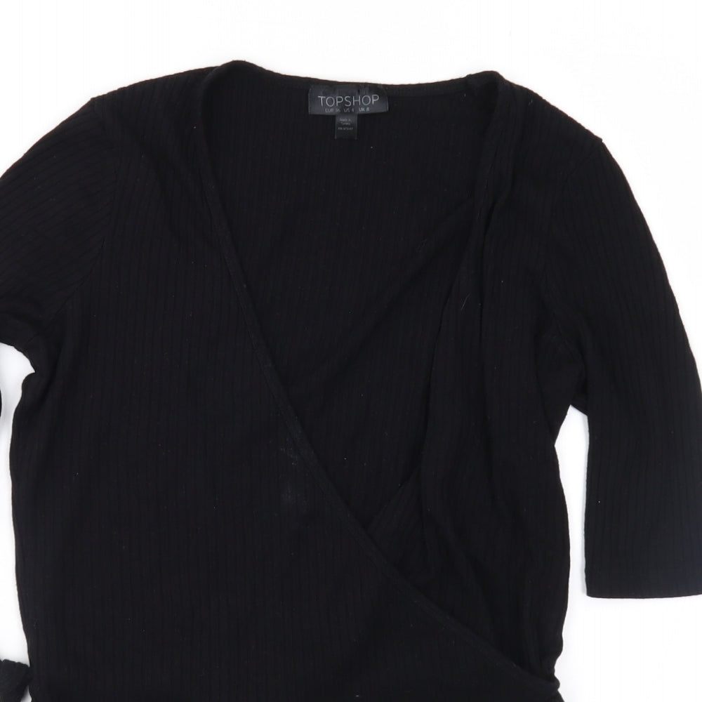 Topshop Womens Black  Jersey Wrap Blouse Size 8