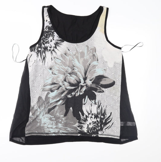 George Womens Grey Floral Jersey Basic Blouse Size 16