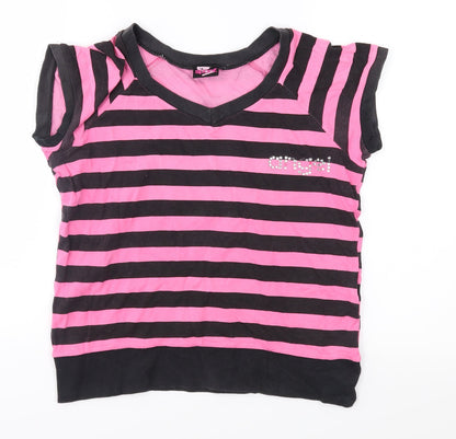 Additional front view of Spoof girls’ pink striped jersey basic t-shirt, size 14, years
