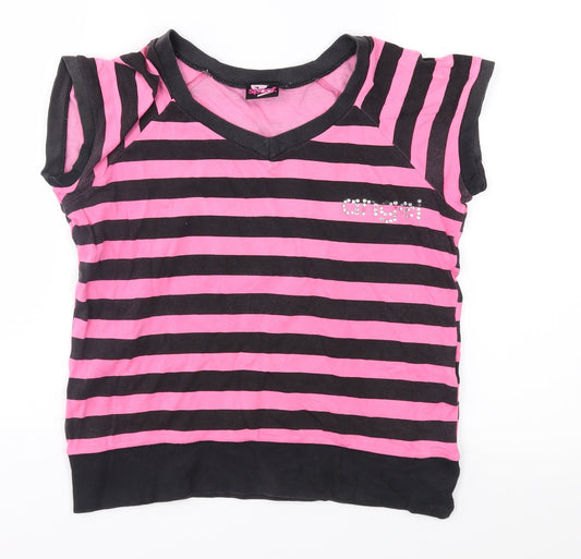 Spoof Girls Pink Striped Jersey Basic T-Shirt Size 14 Years