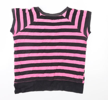 Back view of Spoof girls’ pink striped jersey basic t-shirt, size 14, years