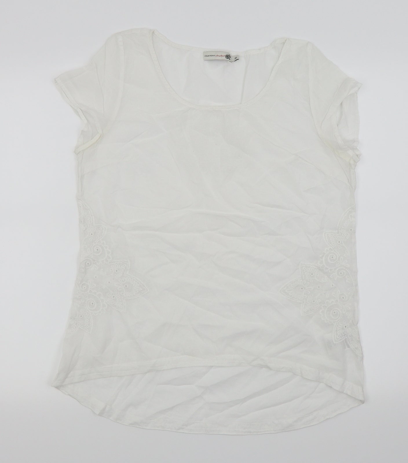collection by vackmox Womens White Floral  Basic Blouse Size 38