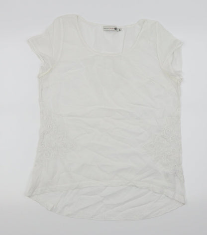 Front view of collection by vackmox women’s white floral basic blouse, size UK 38