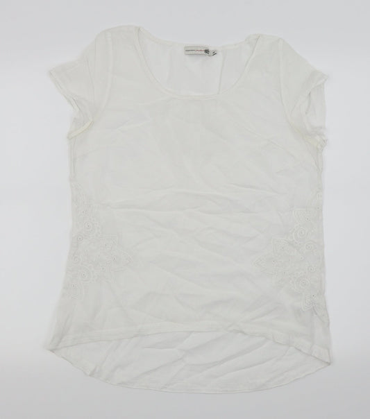 collection by vackmox Womens White Floral  Basic Blouse Size 38