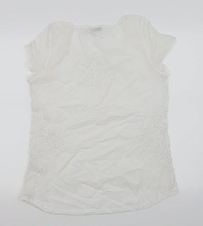 Back view of collection by vackmox women’s white floral basic blouse, size UK 38