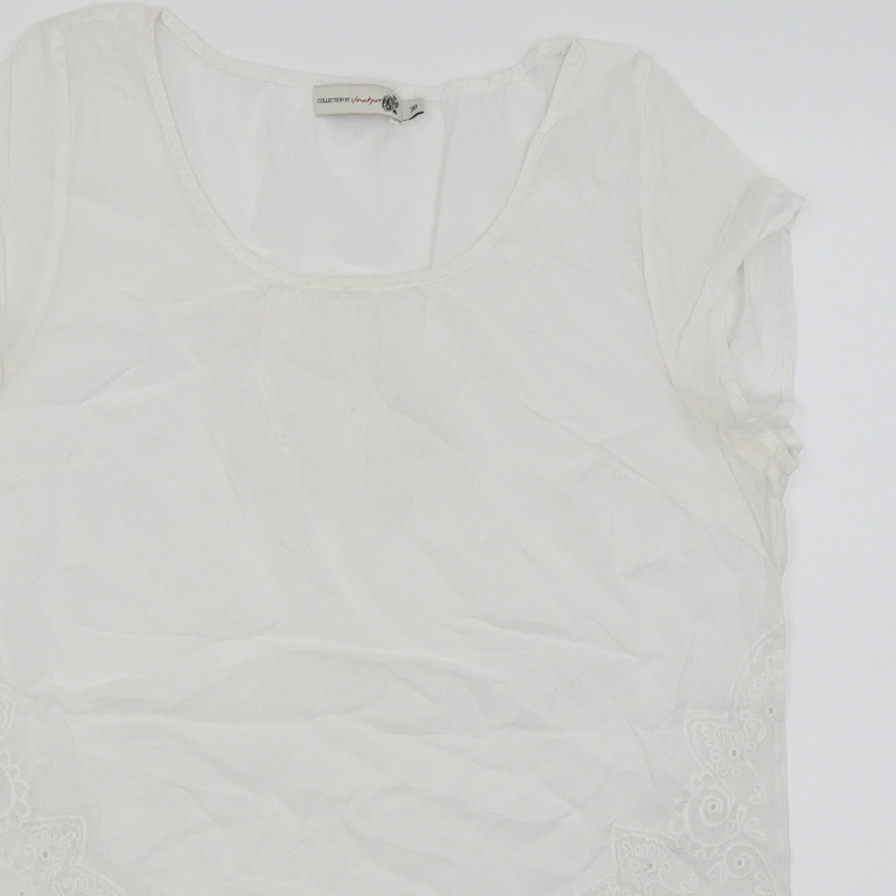 collection by vackmox Womens White Floral  Basic Blouse Size 38