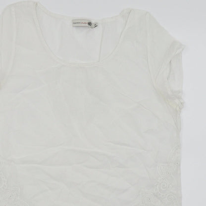 Close-up detail of collection by vackmox women’s white floral basic blouse, size UK 38