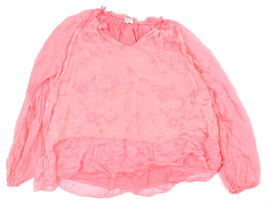 collection gaia Womens Pink Floral  Basic Blouse Size S