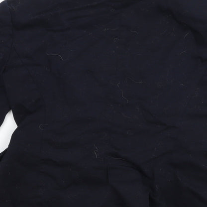 Brand and care label for Zara women’s blue jacket, size S