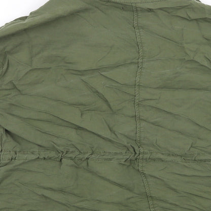 Brand and care label for Preworn women’s green floral jacket, size S