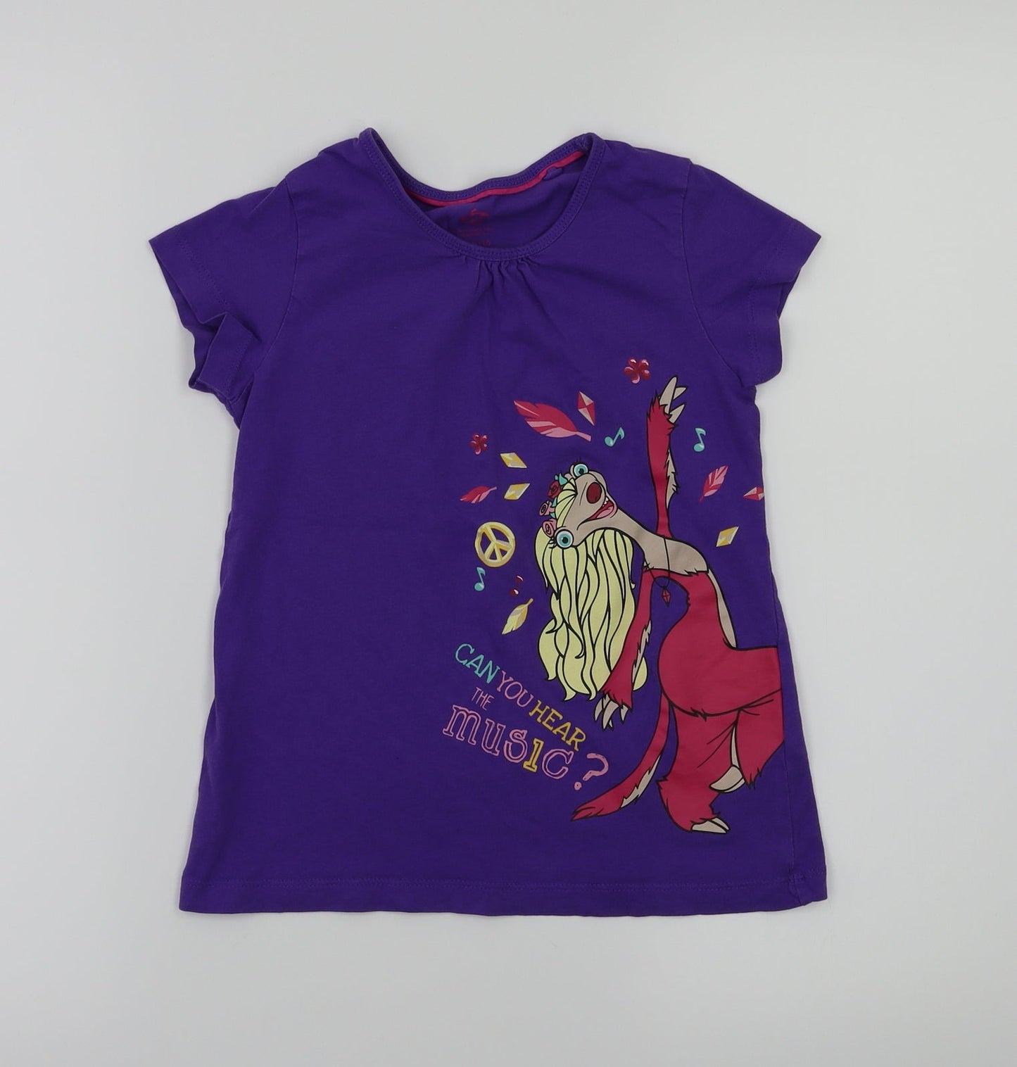 ice age  Girls Purple Animal Print  Basic T-Shirt Size 4-5 Years