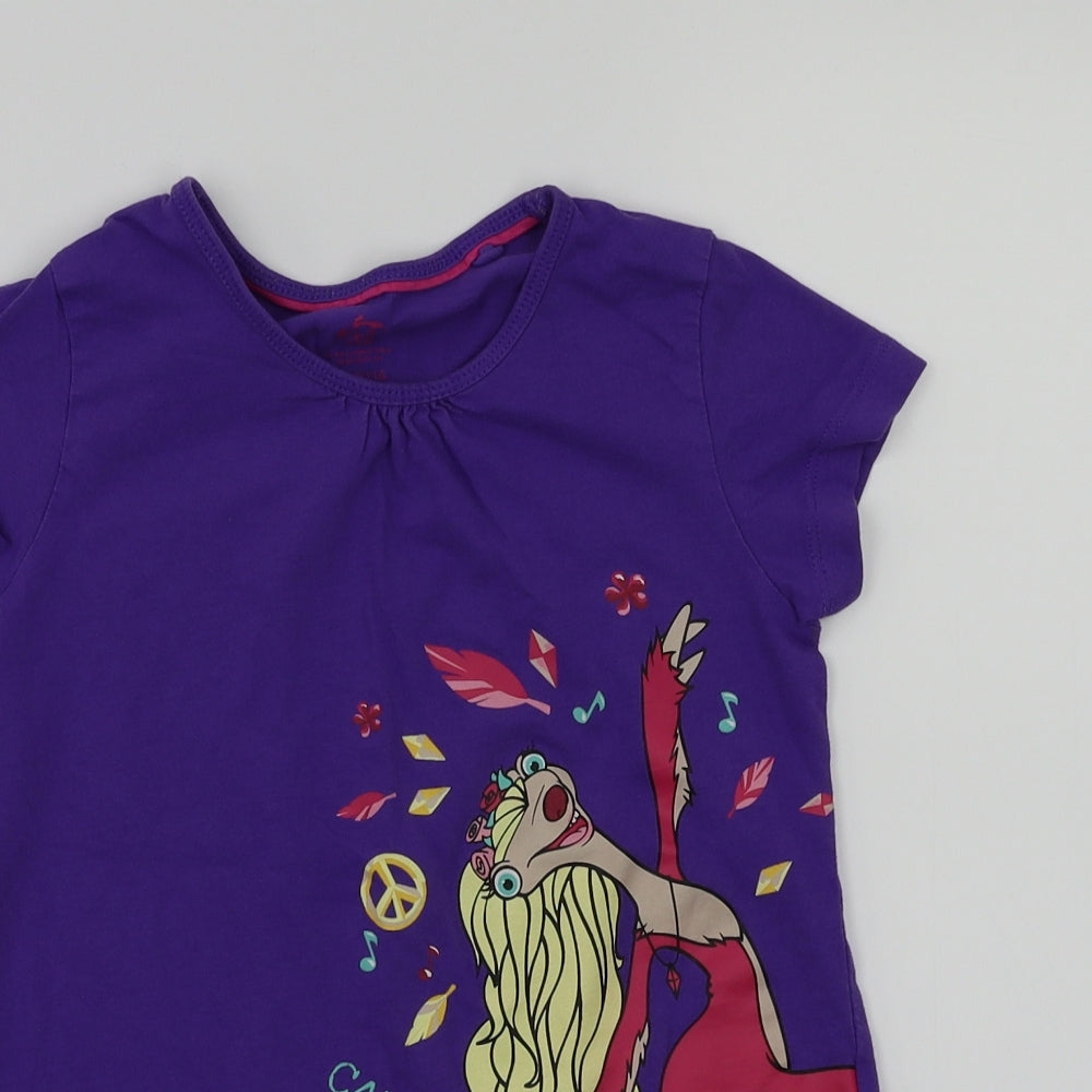ice age  Girls Purple Animal Print  Basic T-Shirt Size 4-5 Years