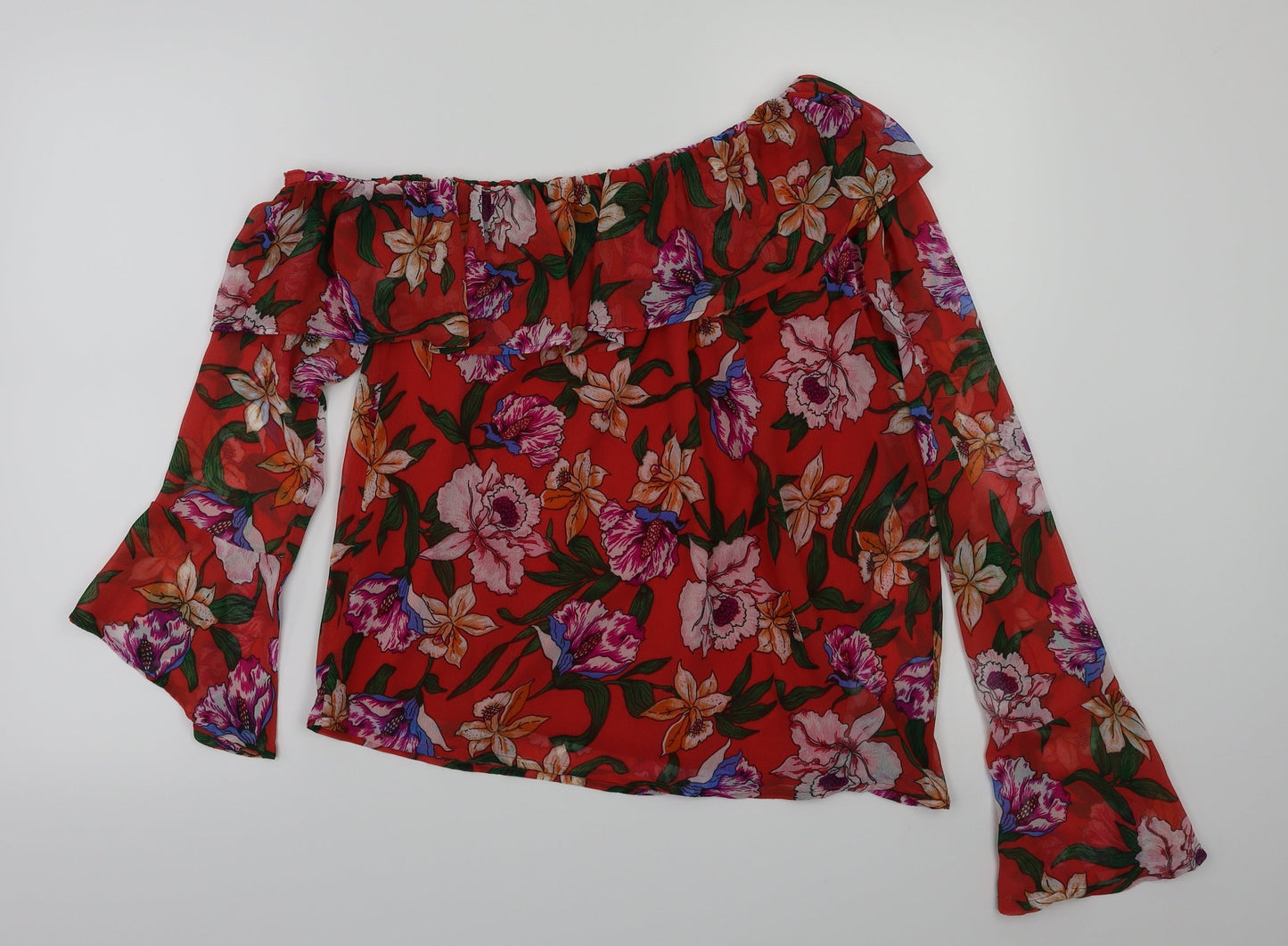 preworn  Womens Red Floral  Basic Blouse Size 10
