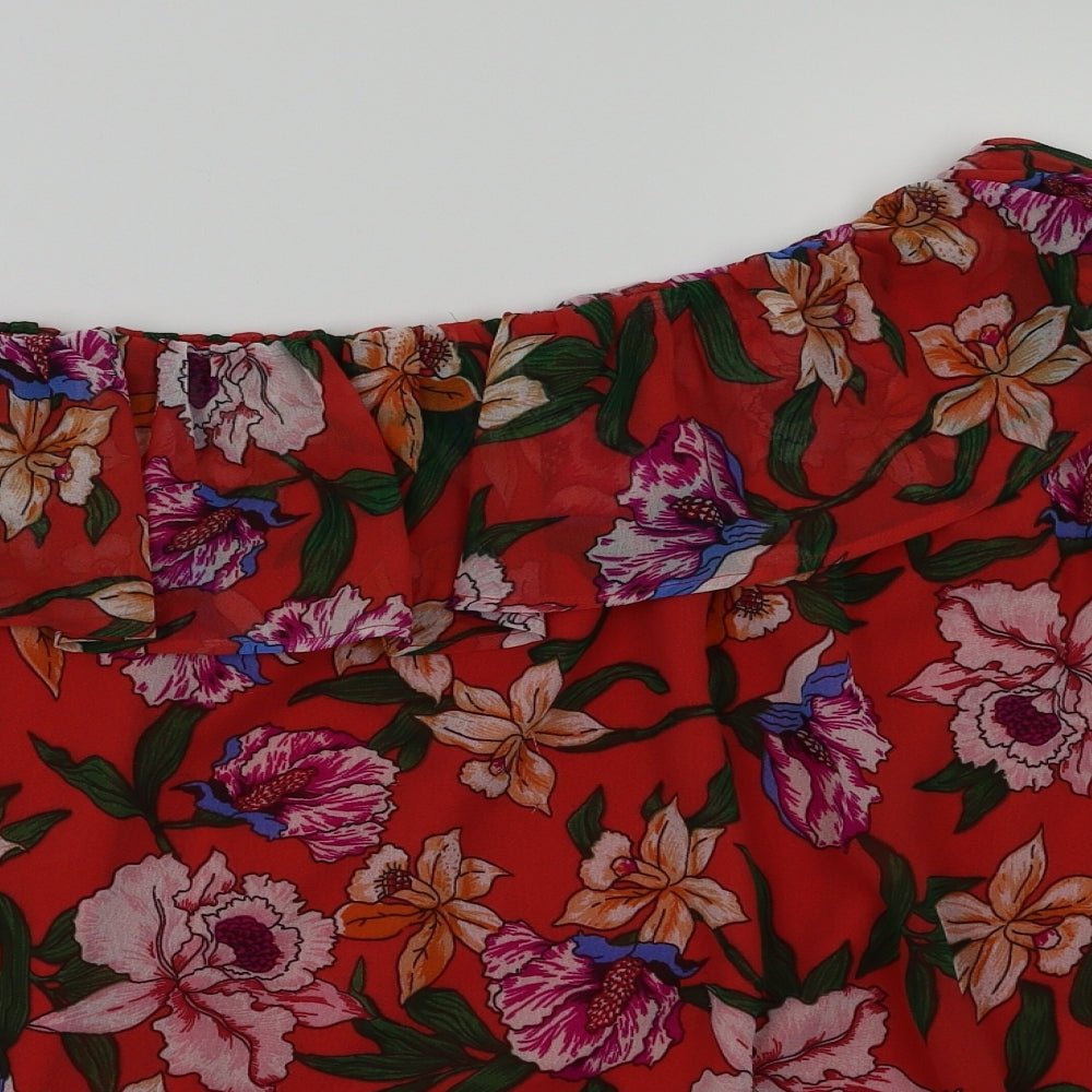 preworn  Womens Red Floral  Basic Blouse Size 10