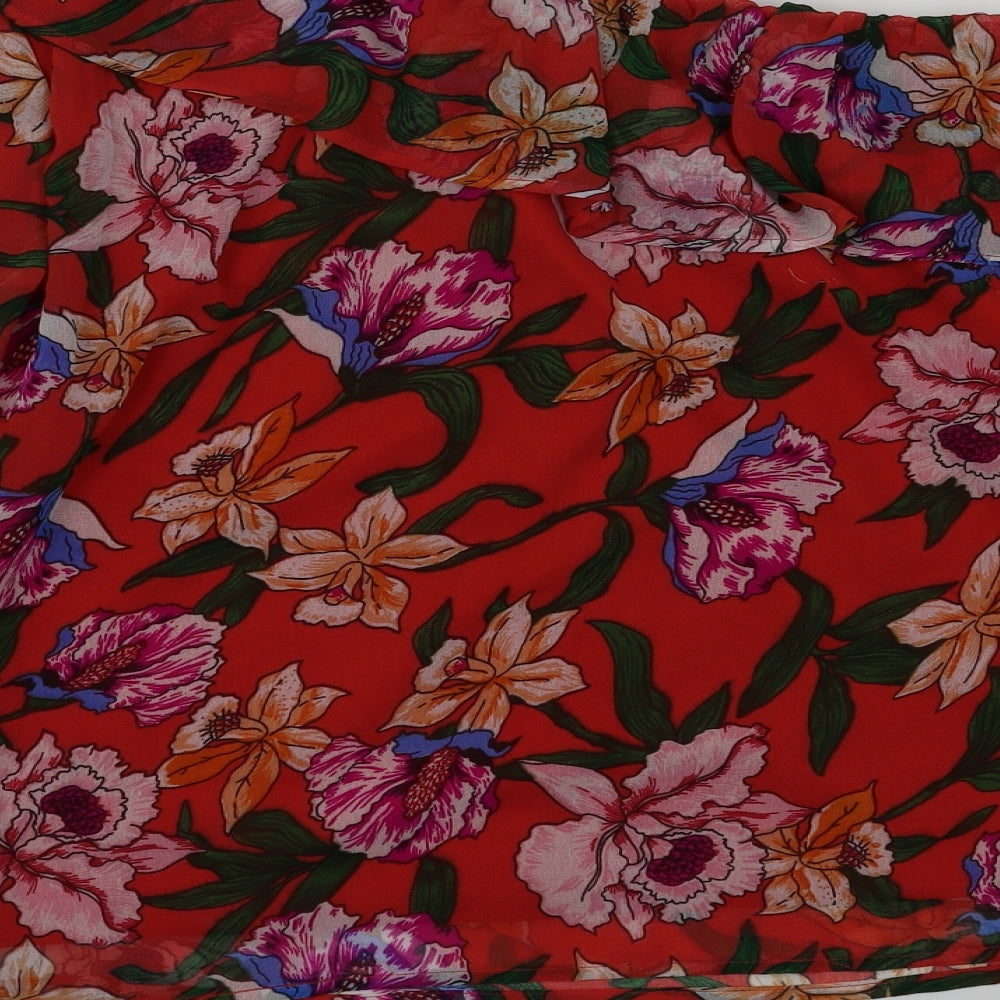 preworn  Womens Red Floral  Basic Blouse Size 10