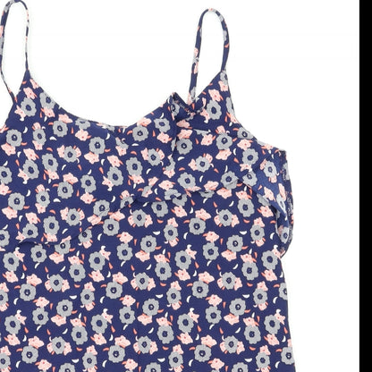 Close-up detail of Pep&Co women’s blue floral basic t-shirt, size UK 8