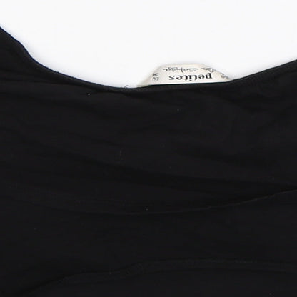 Brand and care label for Miss Selfridge women’s black cropped tank, size UK 6
