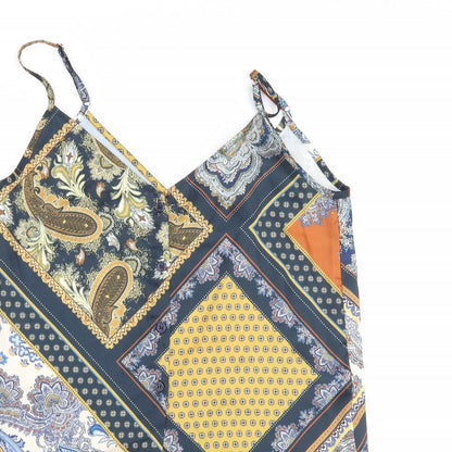Close-up detail of H&M women’s multicoloured camisole blouse, size UK 6