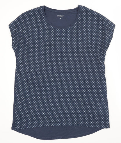 Additional front view of Montego women’s blue polka dot basic blouse, size M