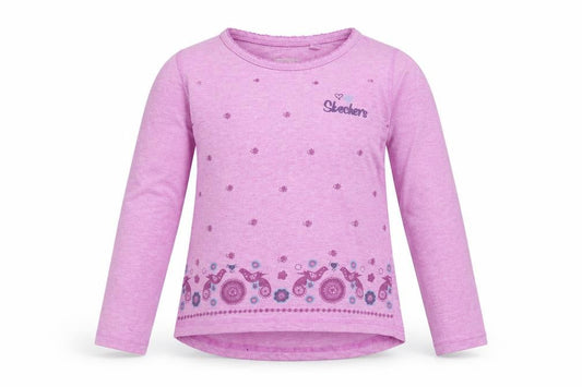 Front view of Skechers girls’ purple floral basic blouse, size 6-7, years