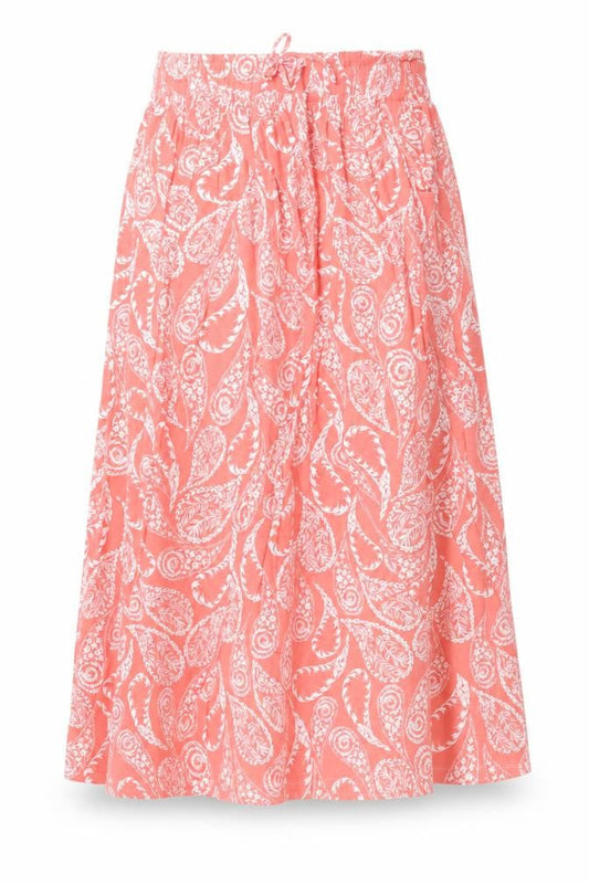 Front view of Next women’s red floral a-line skirt, size UK 32, in