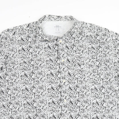 Close-up detail of Next men’s black geometric button-up, size L