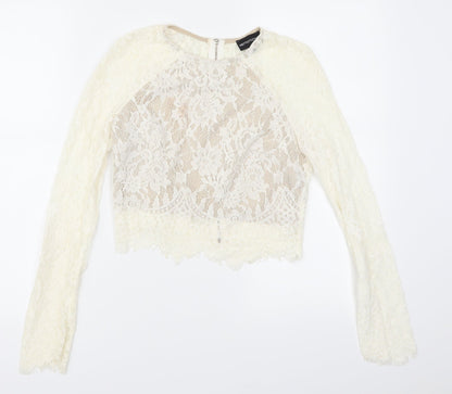 Additional front view of PRETTYLITTLETHING women’s ivory cropped blouse, size UK 8